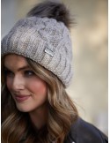 Winter hat with a shimmering thread in braids, beige C49 - Online store - Boutique